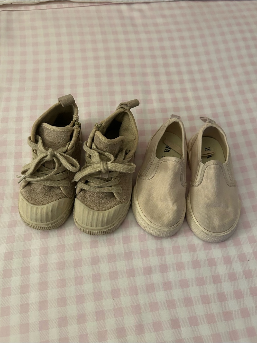Zara Kids Beige/Taupe High-Top Lace Sneakers & Slip-On Canvas Pair